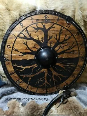 24  Viking Wooden Round Tree Design Shield Battle Ready  Home Decor • $84.99
