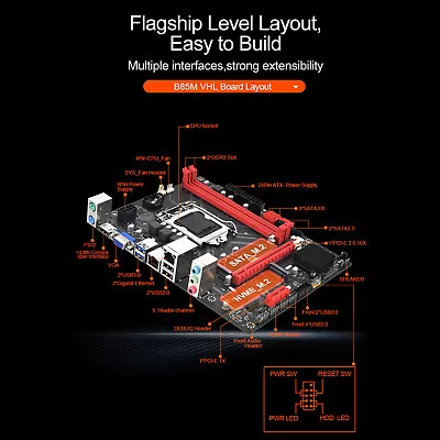 B85M VHL Motherboard LGA 1150 Support 2*DDR3 USB3.0 SATA3 NVME WIFI Bluetooth • $88.89