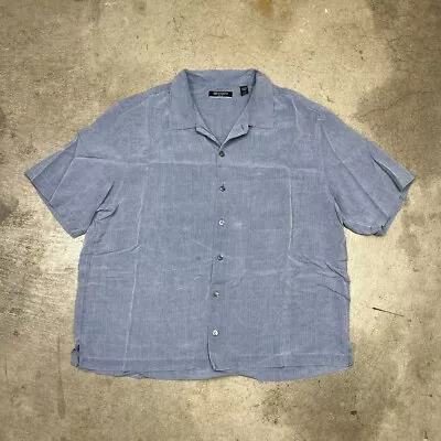 Vintage Silk Camp Collar Button Shirt Large Blue • $28