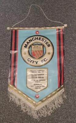 Rare Vintage Manchester City 1970 Large Pennant With Club Crest And Honours • £18