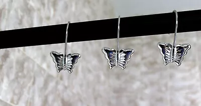 Set Of 12 Decorative Butterfly Shower Curtain Hooks Rings Hangers Silver Finish • $8.88