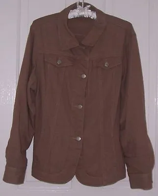$25 • Buy Ladies Brown SOFT DENIM JACKET Button Front With Collar...Size: 14....NEW