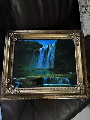 Beautiful Vintage MOTION Light Shadow Framed WATERFALL Hanging Picture W Sound • $120