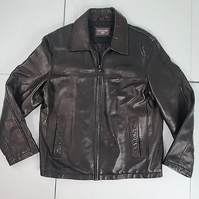 Dockers Men M Soft Black Genuine Lamb Leather Jacket Classic Quilted Lining • $48