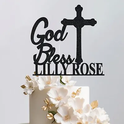 Personalised Baby Cake Topper God Bless Baptism Christening Naming Day • £2.95