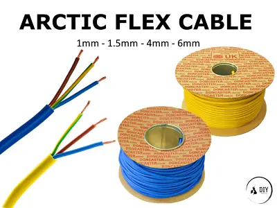 Arctic Flex Cable Blue Yellow 1mm 1.5mm 2.5mm 4mm 6mm 3 Core Flex Cut To Length • £1.99