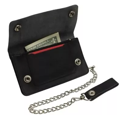 Genuine Black Leather Motorcycle Trucker Biker Chain Wallet With Snap Closure • $13.25