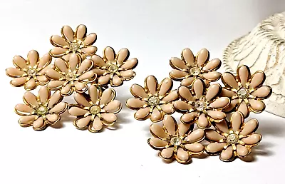 Vintage 1950s Earrings Flower Daisy Cream Tan Rhinestone Center Clip On 2  Nice • $12