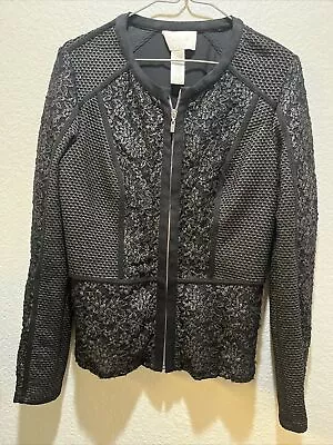 Cache Blazer Jacket Size 4 Black And Metallic Lace Print Zipper • $37