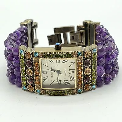 Heidi Daus Glass Quartz Amethyst Watch Bracelet Runs New Battery Women's • $39