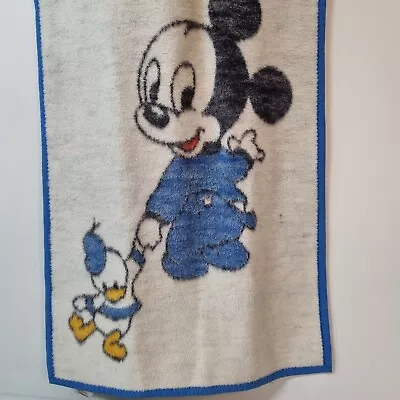 Vtg Biederlack Baby Crib Blanket Mickey Mouse Walt Disney Acrylic USA 28x37 • $24.90