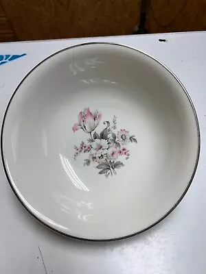 Embassy China Vegetable Bowl Pink Gray Floral Platinum Trim Oval 10 In Vitrified • $12.99