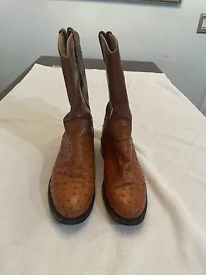 Vintage Dan Post Ostrich Skin Cowboy Boots Women's Size 9M • $149