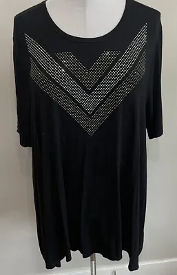 VOCAL PLUS SIZE Womens BLACK SHIRT BLOUSE TOP 3X Gold Silver BEADS Tunic • $24.99