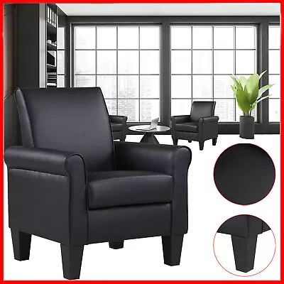 Black Modern Accent Arm Chair PU Leather Single Sofa Seat Leisure Living Room US • $128.99