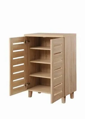 TAD | Sonoma Oak 4 Tier 2 Doors Shoe Storage Cabinet Cupboard Stand Rack Unit • £72.99