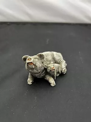 Vintage Small  Gray Sow & Piglet Resin Figurine Mom Baby Pig Farm Country Decor • $10