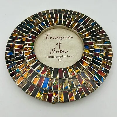 Round Mosaic Tile Sunburst Frame 7” Treasures Of India Handmade Glass Metallic • $17.50