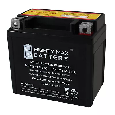 Mighty Max YTX5L-BS Battery Replaces Yamaha Raptor Polaris KFX 50 80 90 Scooter • $22.99
