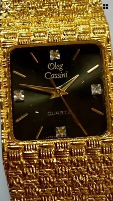 Vintage Oleg Cassini Gold Tone Ladies Women's Watch -black Face - Working Well!  • $125