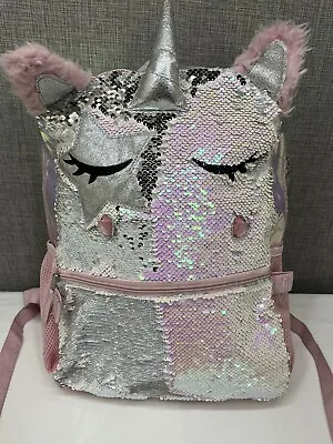 Unicorn School Girl's Backpack Pink Sparkle Sequin Book Bag Unicorn Backpack • $10.28