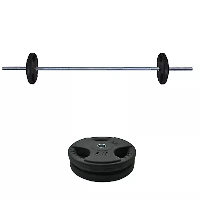 15kg Rubber Coated Ez Grip Cast Iron Weight Plate + 150cm Barbell Bar Weight Set • $89.91