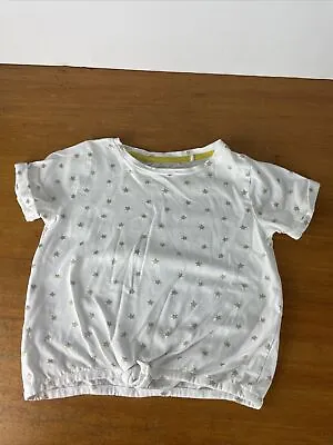 Girls Mini Boden Size 5-6 Year Short Sleeve Top Shirt White W/ Stars Front Knot • $9.99