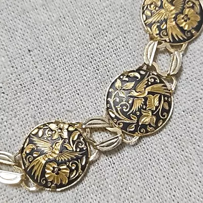 Vintage Damascene Renaissance Spain Gold Plated  Bird Bracelet • $38