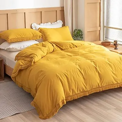 £27.88 • Buy Boho Mustard Yellow Duvet Cover Queen Size 3 Pieces Bohemian Fringe Tufted