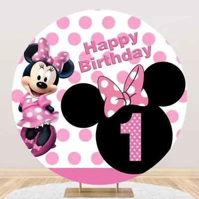 Round Minnie Mouse Backdrop Girls 1st Birthday Party Photog Background Supplies • $33.99