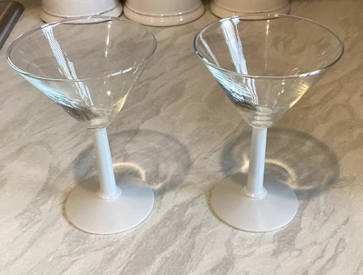 £6 • Buy Vintage Pair Martini Cocktail Glasses White Stems 1980