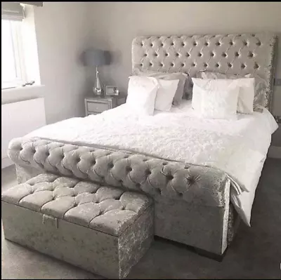 £225.59 • Buy Stylish Sleigh Chesterfield Upholstered Designer Crushed Velvet Bed Frames