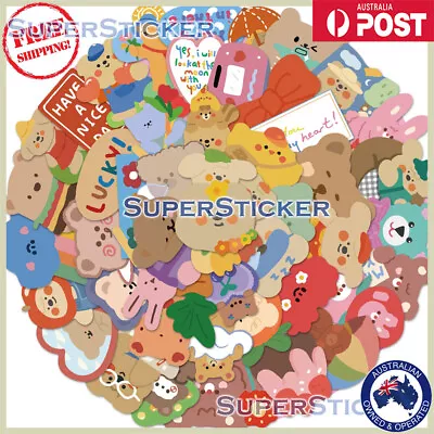 50pcs Cute Korean INS Teddy Bear KIds Birthday Party Cartoon Vinyl Stickers Bomb • $4.99