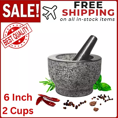 Mortar And Pestle Set - 6 Inch Granite Large Molcajete Bowl Stone Grinder  • $27.97