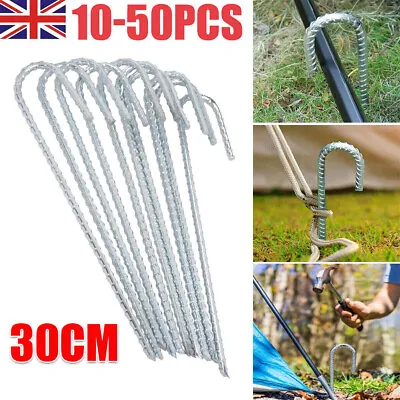 £28 • Buy 10/50X Galvanised Steel Tent Pegs Heavy Duty Rebar Ground Stakes Camping Anchors