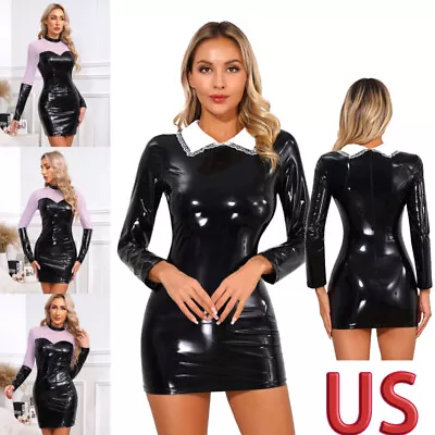 US Womens Dress Anime Dresses Cosplay Costume Long Sleeve Clothes Patent Leather • $14.71