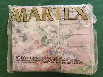 Vintage MARTEX FRESH LILAC Full Flat Sheet Floral Ruffle Edge NOS Granny-core80s • $38