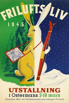 363046 Tahoe Rabbit Ski Skiing Day Night Winter Sport Vintage Poster • $29.95