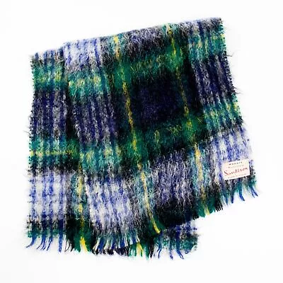 Sandison Mohair Wool Scarf Blue Black Green Plaid Woven Made In Scotland 12x51 • $24.95