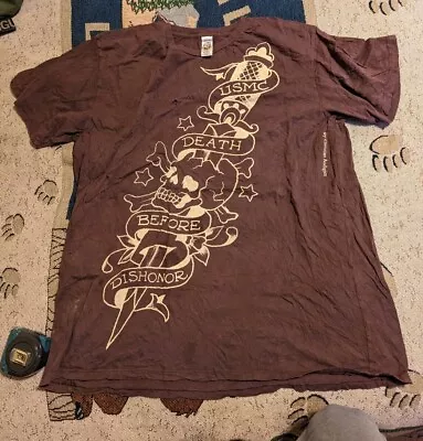 Vtg Y2K Ed Hardy T Shirt XXL Graphic Skull USMC Death Before Dishonor  Brown • $34.88