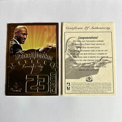 💥1999 Upper Deck 22 KT Gold Michael Jordan Retires Serial #8037/9923 Bulls HOF • $4.99