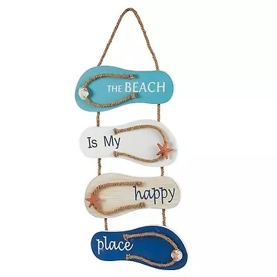 $19.99 • Buy Wooden Beach Wall Hanging Decor Sign, Flip Flop Beachy Decorations, 8.5 X 20 In