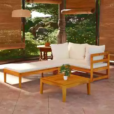 VidaXL 3 Piece Garden Lounge Set With Cream White Cushions Acacia Wood • $593.59
