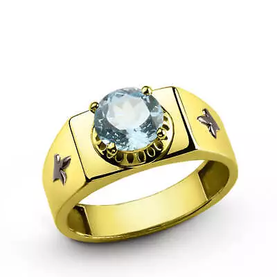 14k Yellow Gold Men's Ring With Blue Topaz Gemstone Ring For Men • $685