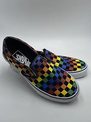 Vans Black Rainbow Checkerboard Multicolor Slip-On Shoes Men's 6.5 Women's 8 NEW • $24.99