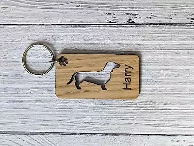 Personalised Dachshund Dog Wooden Keyring | Gift For Dachshund Parent • £3.66