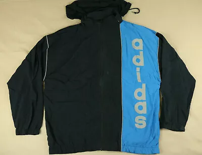 Vintage Adidas Spellout Hooded Windbreaker Jacket Size L Large • $29.95