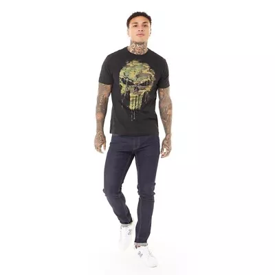 Official Marvel Mens Punisher Skull Camo T-Shirt Black M • £14.99