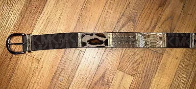 Michael Kors MK Logo Cheetah Multiclr Leather Belt Gold Buckle Women SML #554720 • $35