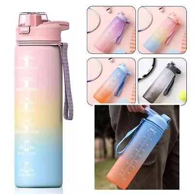 Water Bottle Time Marker 1L Extra Large Motivational Gym Sport Bottle With Straw • $15.94